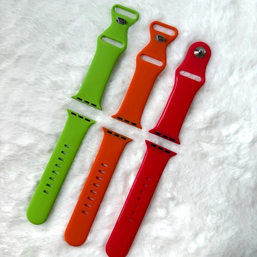 Bundle 3 Silicone Watch Bands for Apple Watch Vibrant Green Orange Red